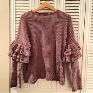 Mossimo Mauve Ruffle Sleeved Sweater